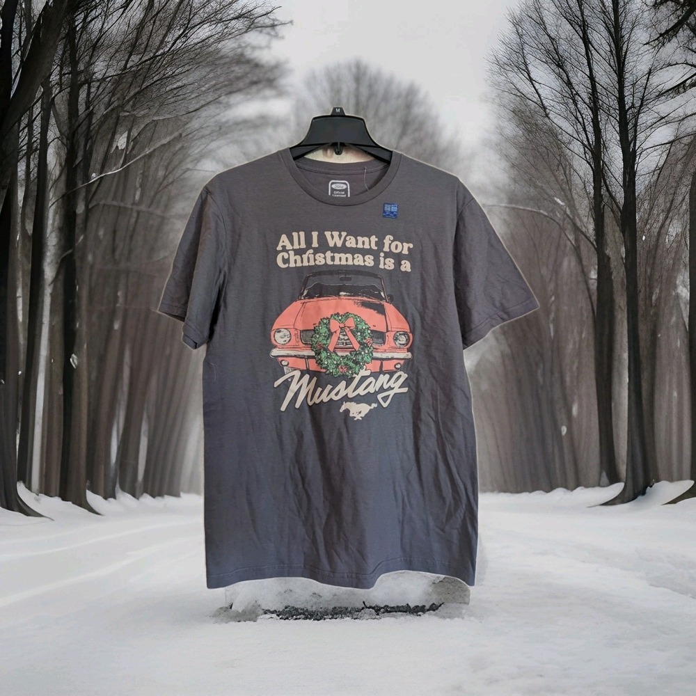 Ford All I Want For Christmas Is A Mustang Men's License T-Shirt Size Medium New